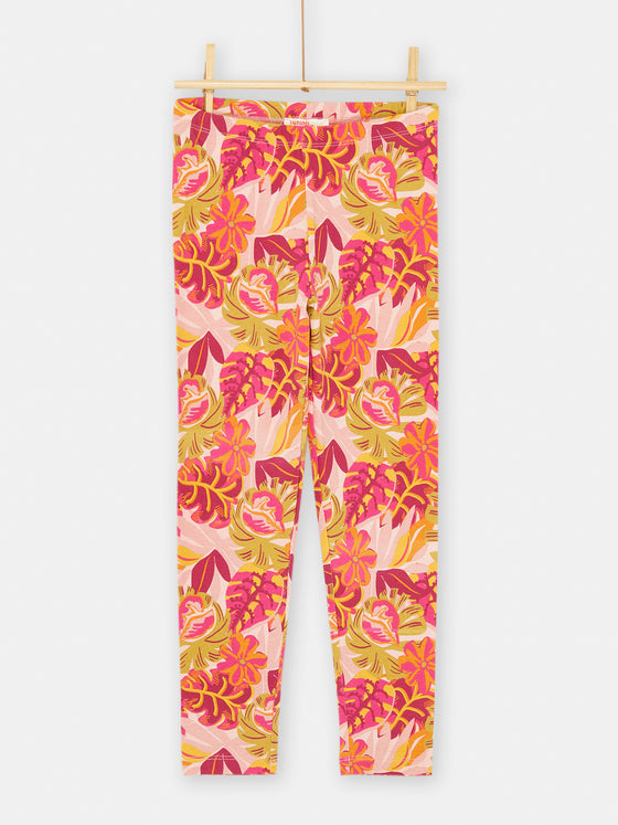 Pink and orange leggings with exotic print