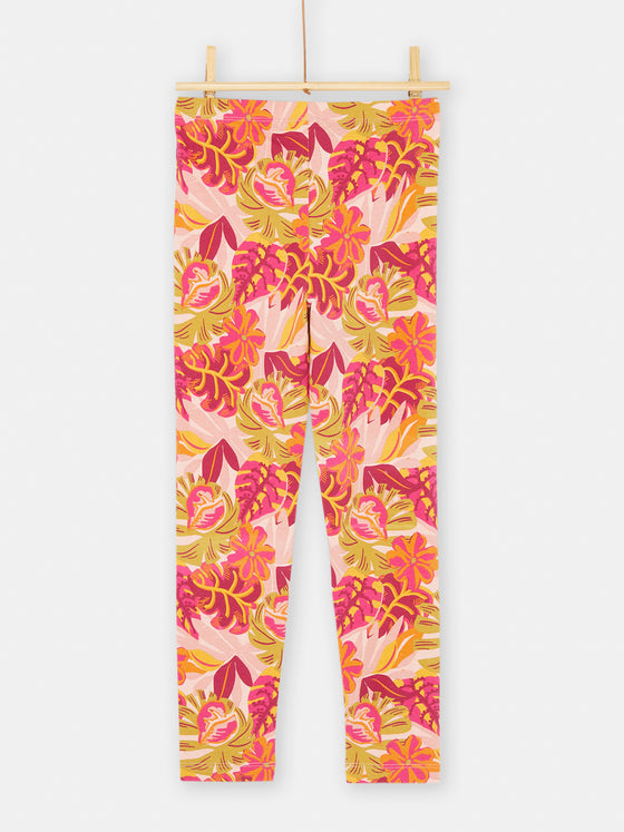 Pink and orange leggings with exotic print