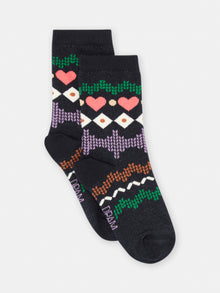  Girl black socks with jacquard pattern
