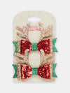 Set of 2 red and green Christmas crocodile clips for girls