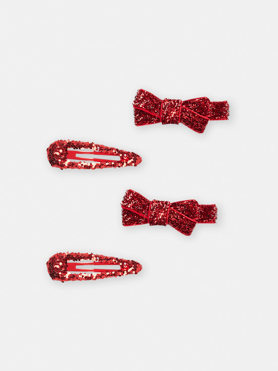 Set of 4 shiny red barrettes for girls