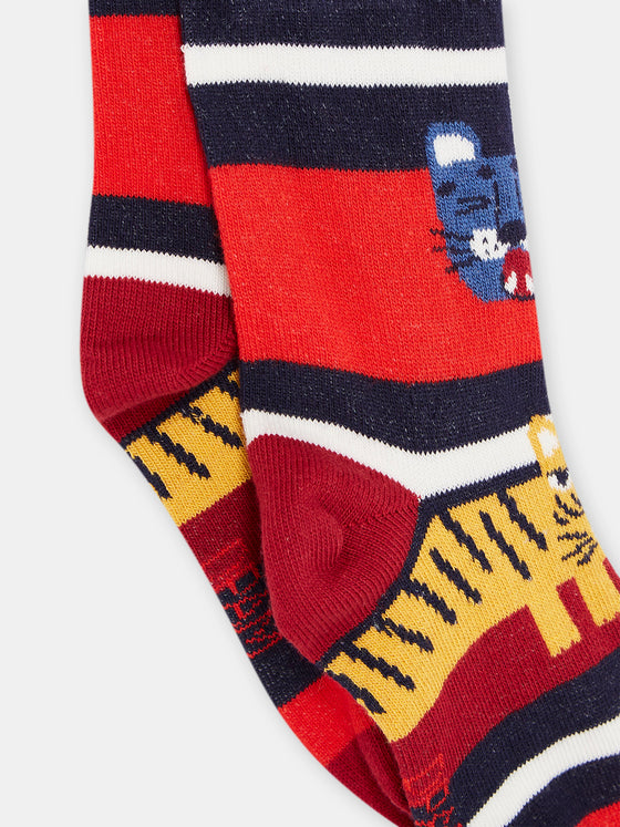 BOY'S BLUE AND RED FELINE SOCKS