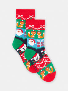  Boy red Christmas print socks