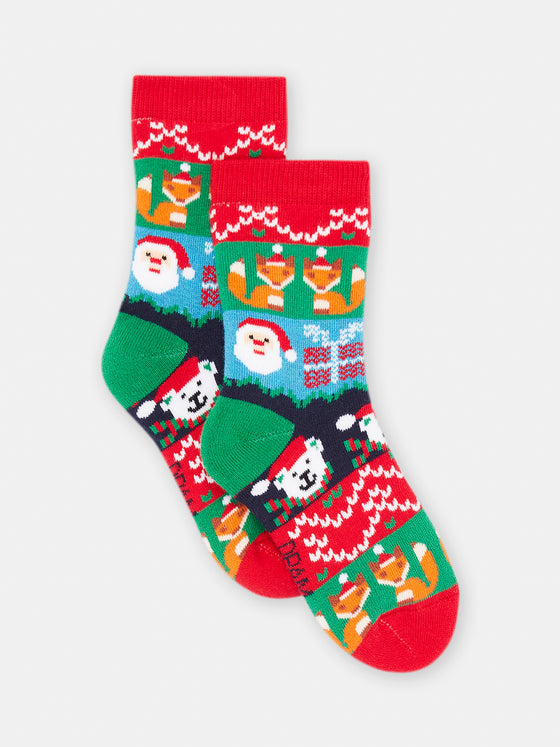 Boy red Christmas print socks