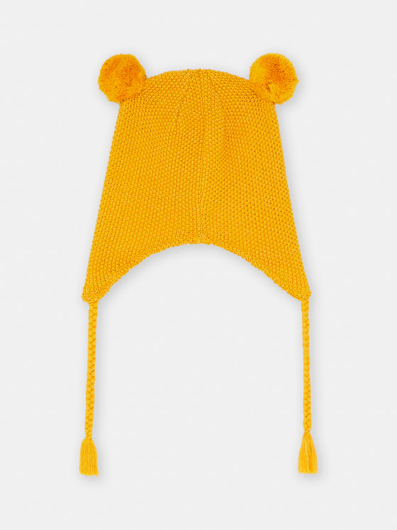 Yellow beanie with tassels