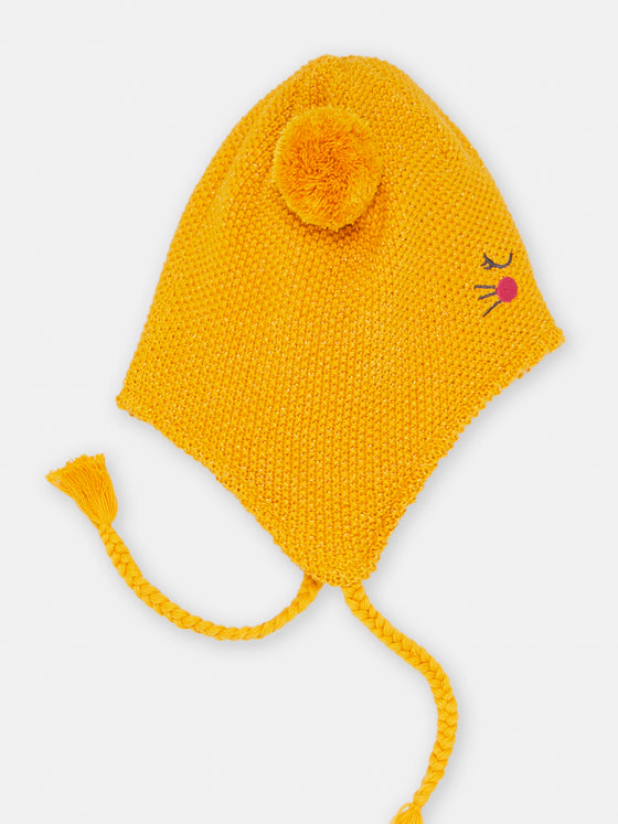 Yellow beanie with tassels