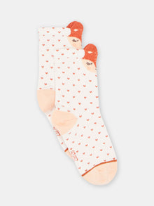  BABY GIRL ECRU SOCKS WITH POLKA DOTS AND FOX PATTERN