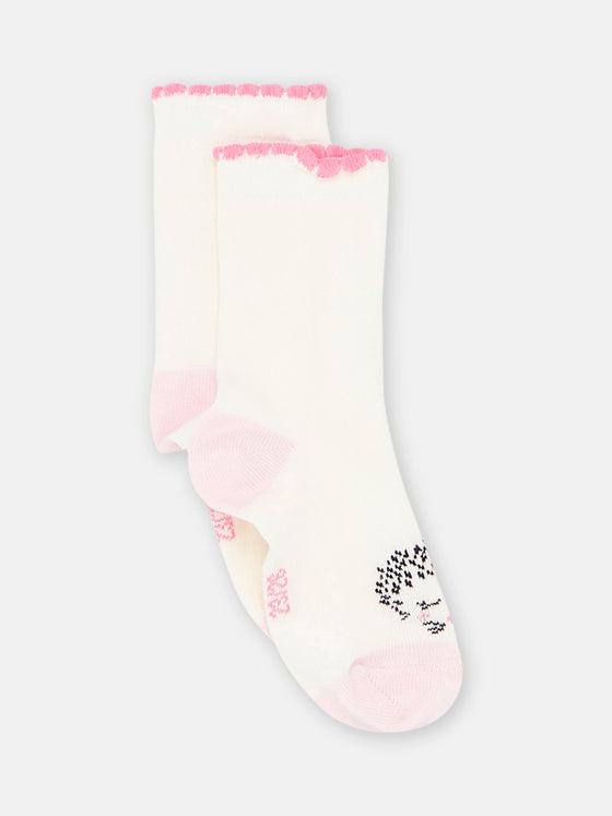 BABY GIRL ECRU SOCKS WITH HEDGEHOG DESIGN