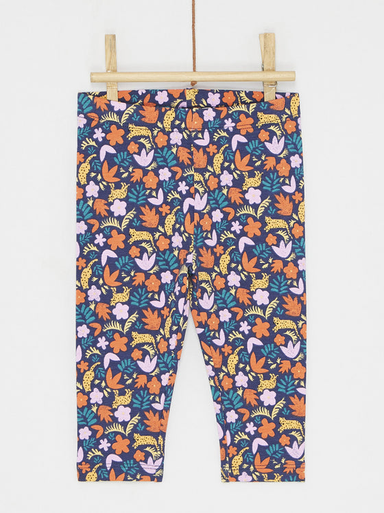 NAVY BLUE AND ORANGE LEGGINGS WITH FLORAL PRINT