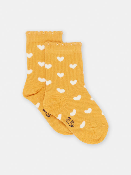 BABY GIRL YELLOW SOCKS WITH HEART PRINT