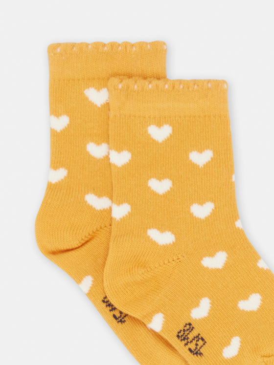 BABY GIRL YELLOW SOCKS WITH HEART PRINT