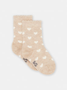  BEIGE SOCKS WITH BABY GIRL HEART PRINT