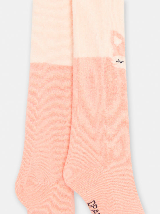 Pink tights with fox pattern for baby girl