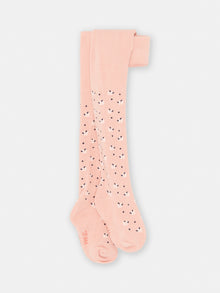  Baby girl tea-pink tights with floral print