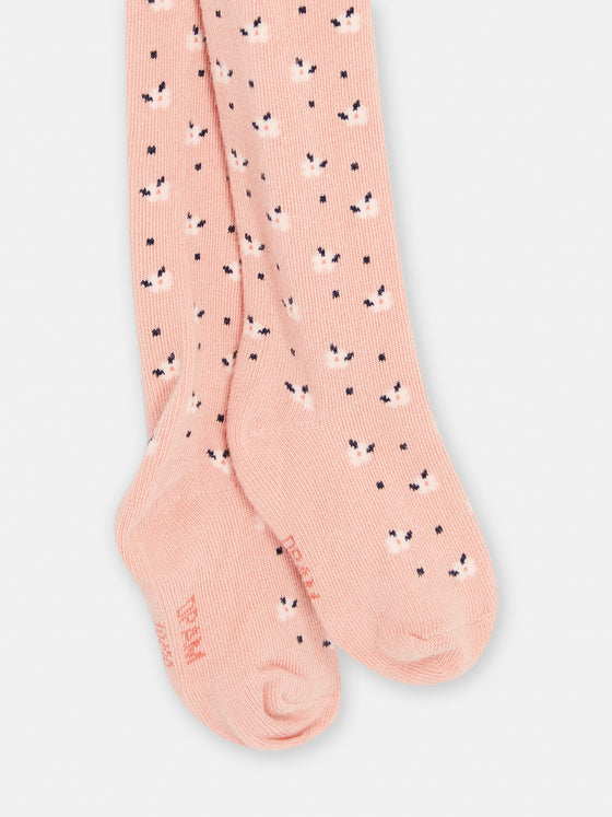 Baby girl tea-pink tights with floral print