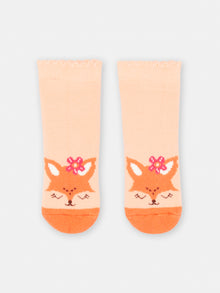  Baby girl salmon socks with foxes design