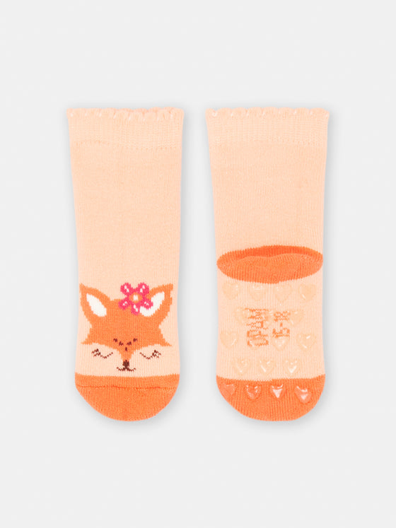 Baby girl salmon socks with foxes design