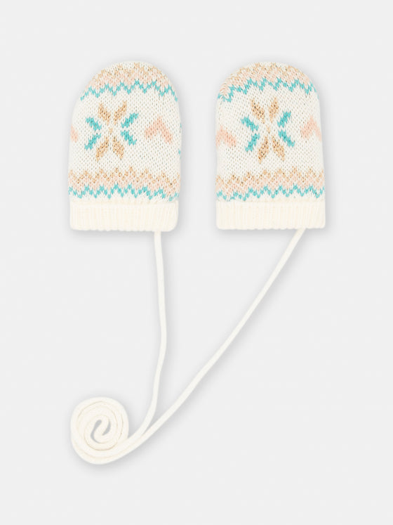 Baby Girl Ecru Graphic Mittens