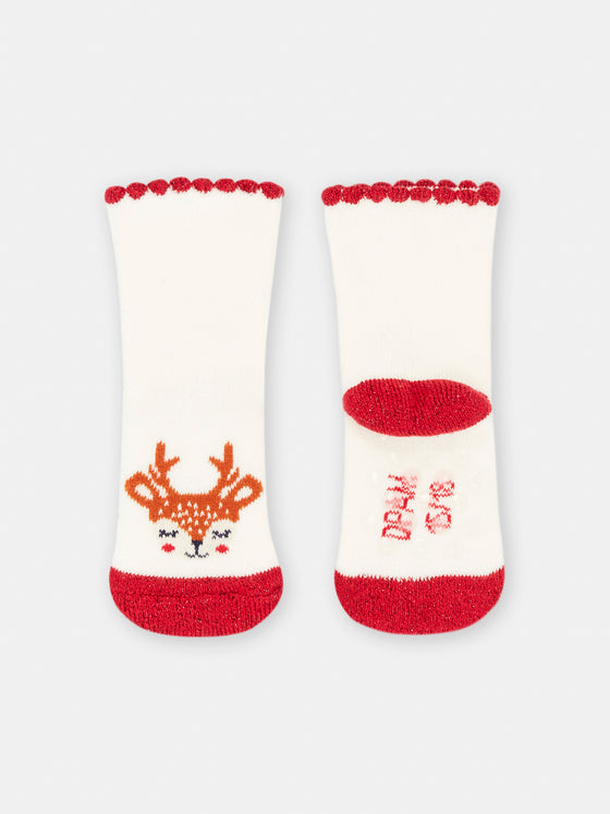 white socks with a red deer