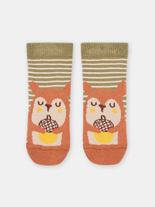  BABY BOY OLIVE SOCKS WITH SQUIRREL PATTERN