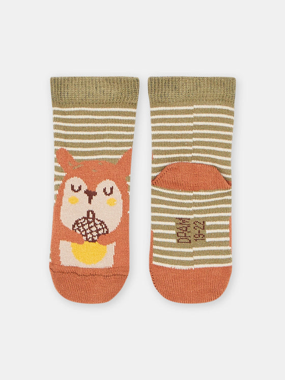 BABY BOY OLIVE SOCKS WITH SQUIRREL PATTERN