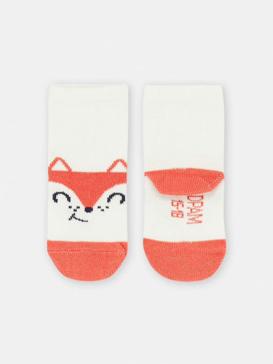 ECRU SOCKS WITH FOX PATTERN