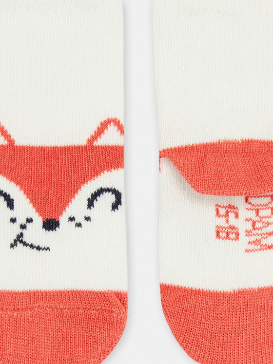 ECRU SOCKS WITH FOX PATTERN