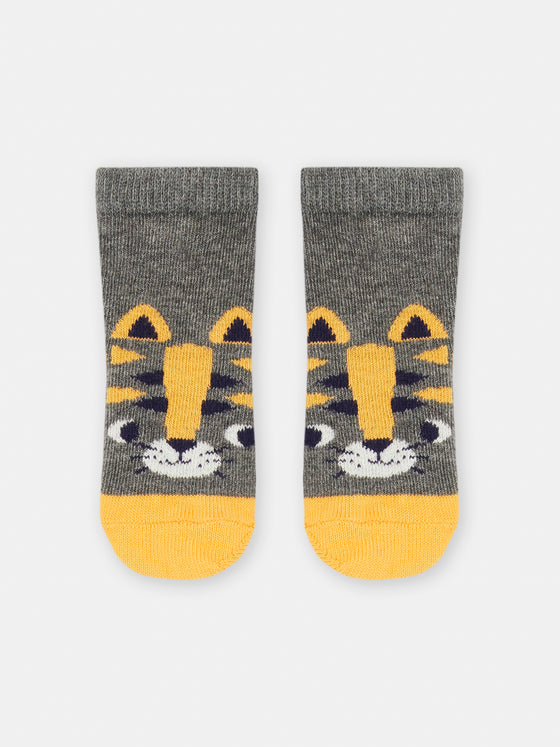 GRAY SOCKS WITH CAT DESIGN