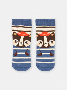  Baby Boy blue. brown and ecru striped print socks