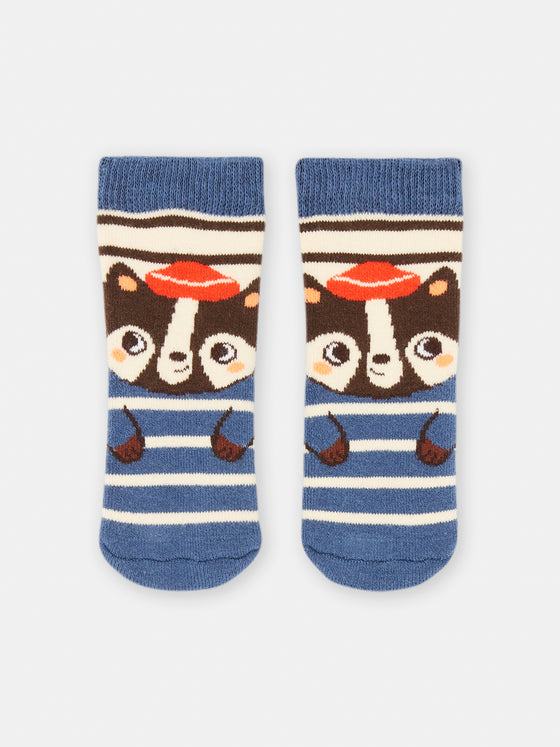 Baby Boy blue. brown and ecru striped print socks