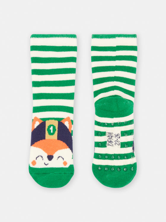 Baby boy green and ecru striped socks