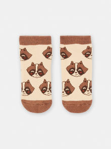  Beige and brown socks with raccoon print for baby boy