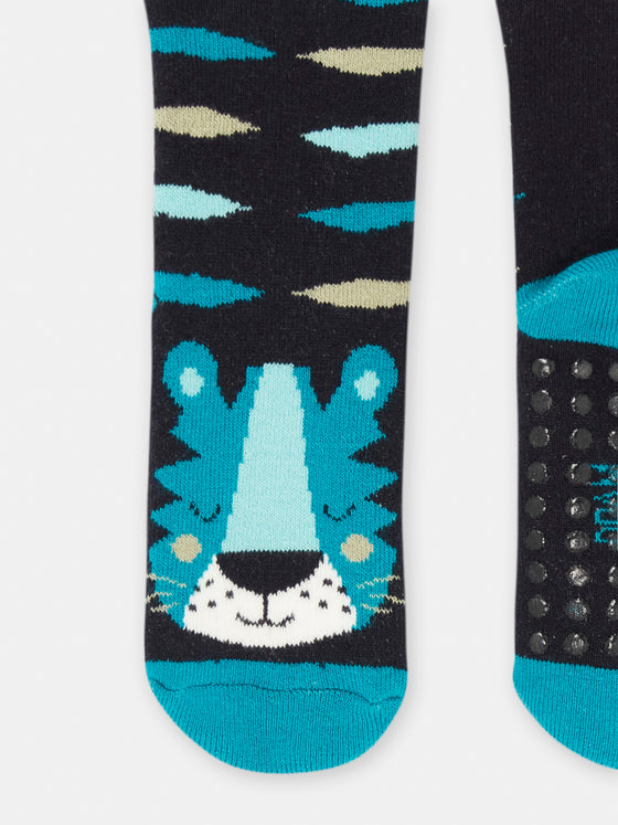 Baby boy blue and black tiger socks