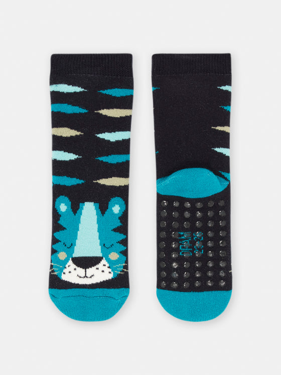 Baby boy blue and black tiger socks