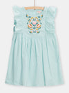 Girls water-green dress with floral embroidery