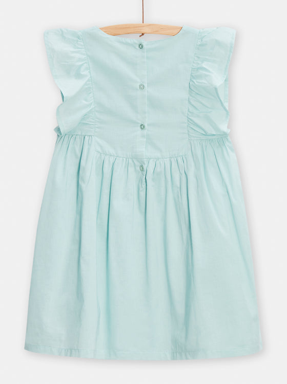 Girls water-green dress with floral embroidery