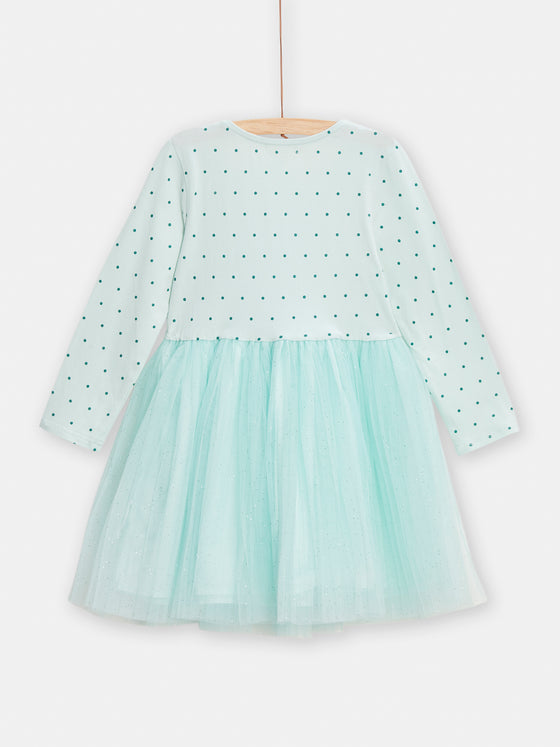 Girls water-green bi-material dress