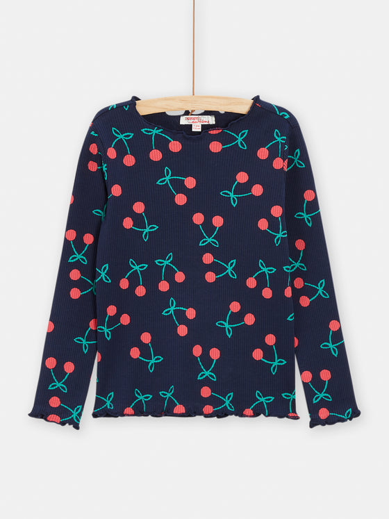 girls dark blue cherry tshirt