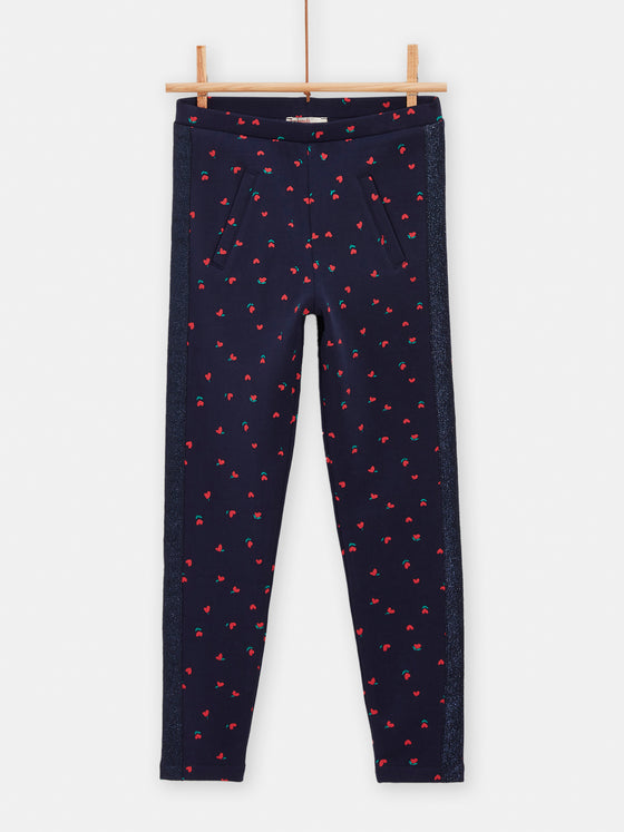 girls navy blue tregging with floral print