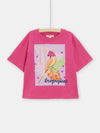 Fuchsia Animation Tropical Glitter T-Shirt for Girls