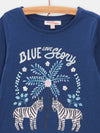 girls dark blue zebra palm and flower Tshirt