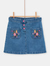 girls blue denim skirt with pink floral embroidery