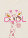 girls ecru animated giraffe Tshirt with glasses