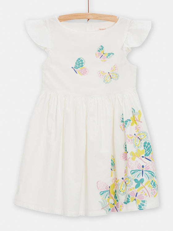 Girls cream dress with butterfly cartoon