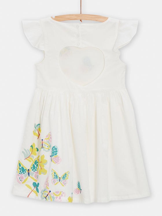 Girls cream dress with butterfly cartoon