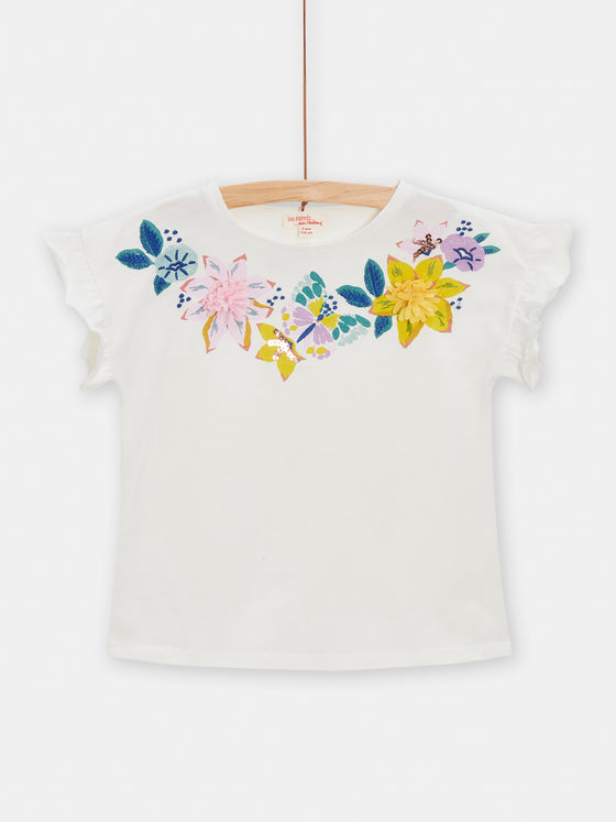 girls cream tshirt with floral pattern