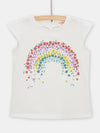 girls cream tshirt with rainbow pattern