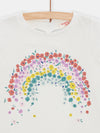 girls cream tshirt with rainbow pattern