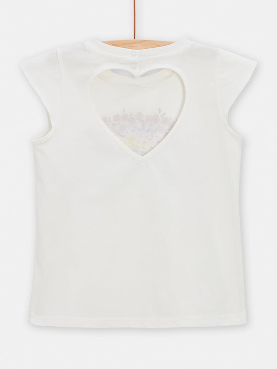 girls cream tshirt with rainbow pattern