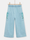 Girls wide-leg light denim trousers with embroidery